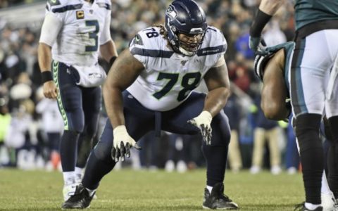 PHILADELPHIA, PA - JANUARY 05: Seattle Seahawks offensive guard D.J. Fluker (78) waits for the snap during the Playoff game between the Seattle Seahawks and the Philadelphia Eagles on January 5, 2020, at Lincoln Financial Filed in Philadelphia, PA.(Photo by Andy Lewis/Icon Sportswire via Getty Images)